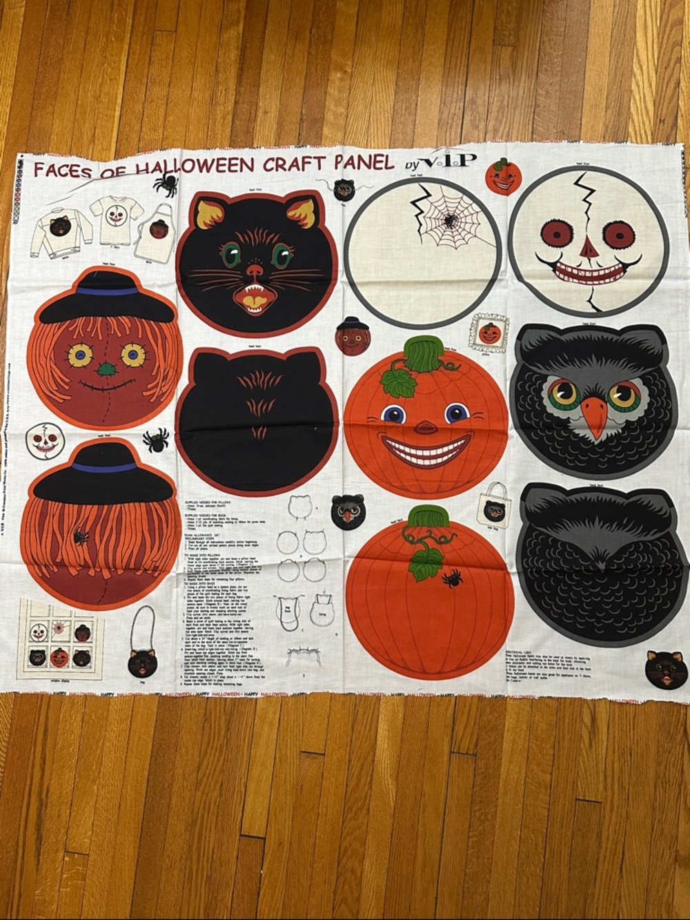Faces of Halloween craft fabric panel New